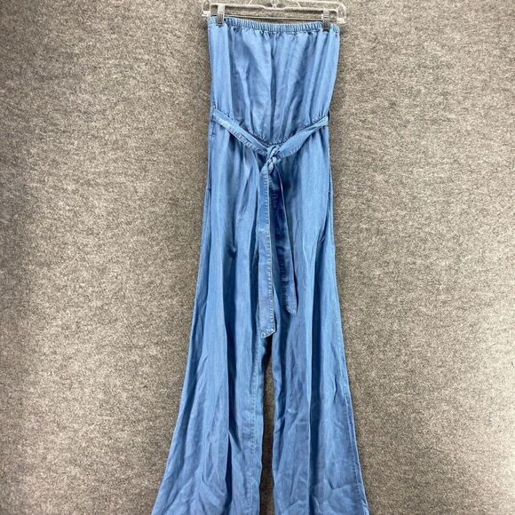 5/$45Forever 21 Jumpsuit Women S Small Blue Strapless Drawstring Belted Straight - Picture 3 of 7